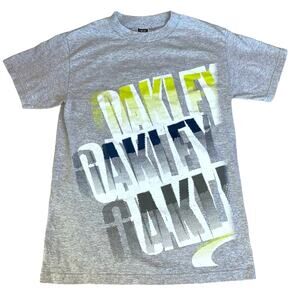 Oakley Men's Light Gray Graphic Spell Out Logo Short Sleeve T-Shirt Size Small